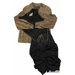 Vintage Cathy Gray SZ 14 Beautiful Black/Gold 3 PC Dress Jacket Set
